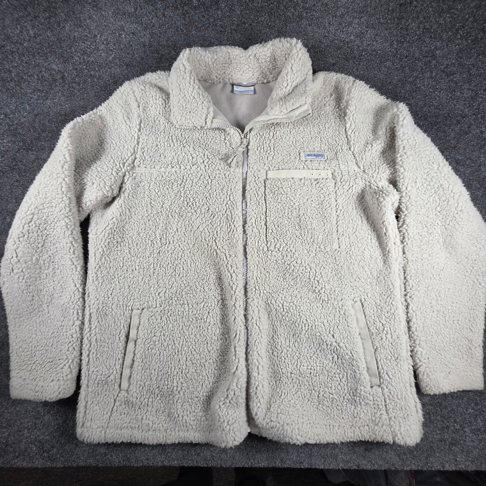 Columbia PFG Fleece Jacket Mens XL Beige Sherpa Full Zip XL0848